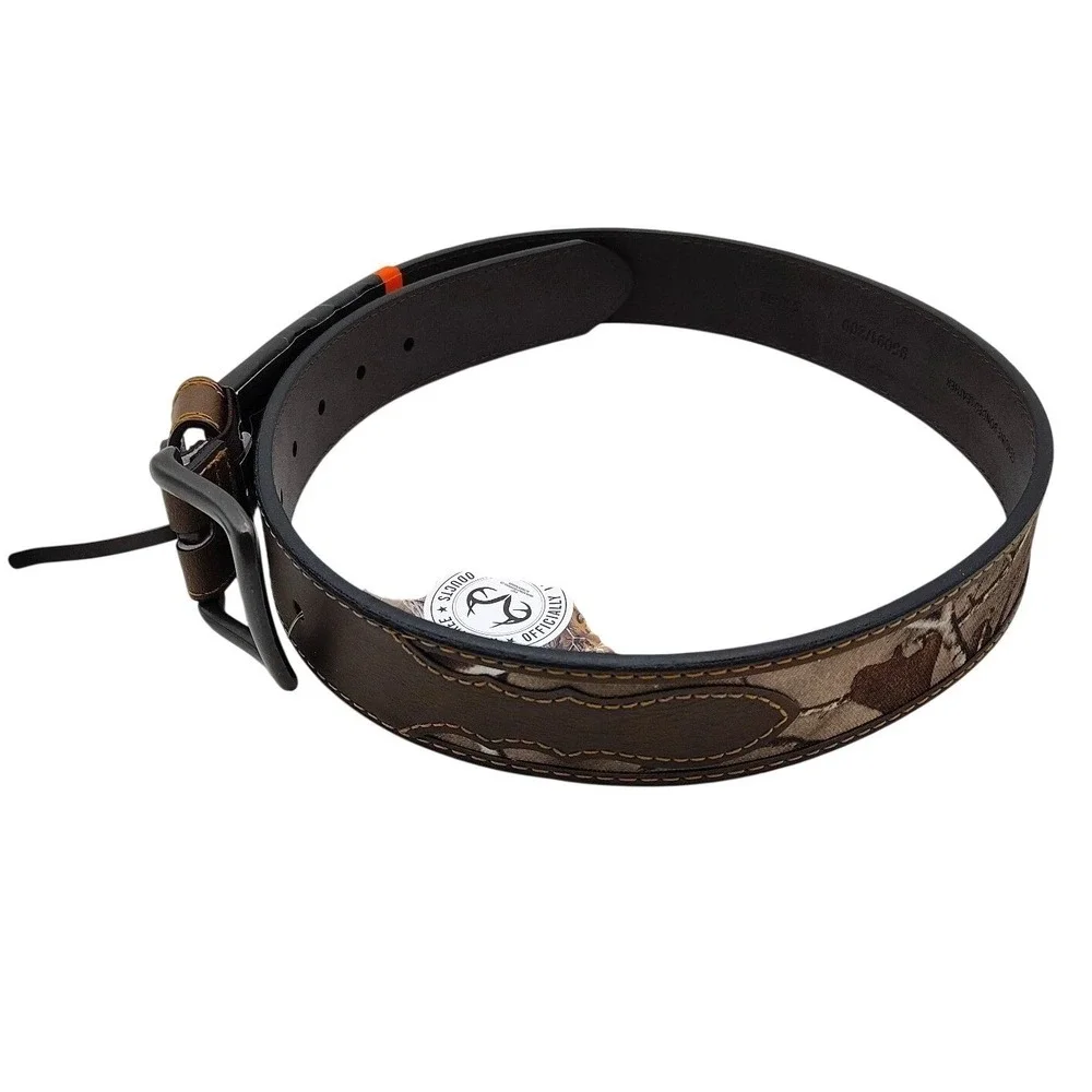 REALTREE Performance Stretch Belt Size Small Brown w/Camo Genuine Bonded Leather